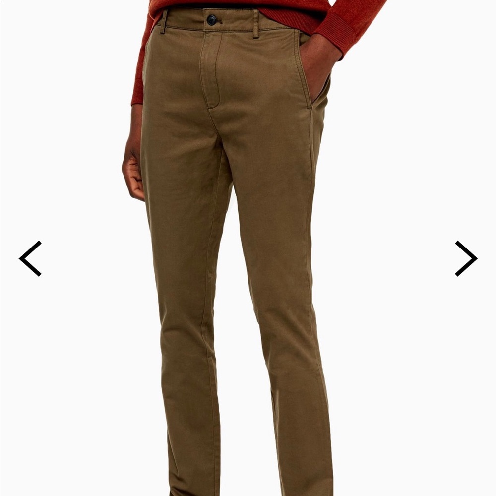 Topman Stretch Slim Fit Chino (Olive, size 32x30)
